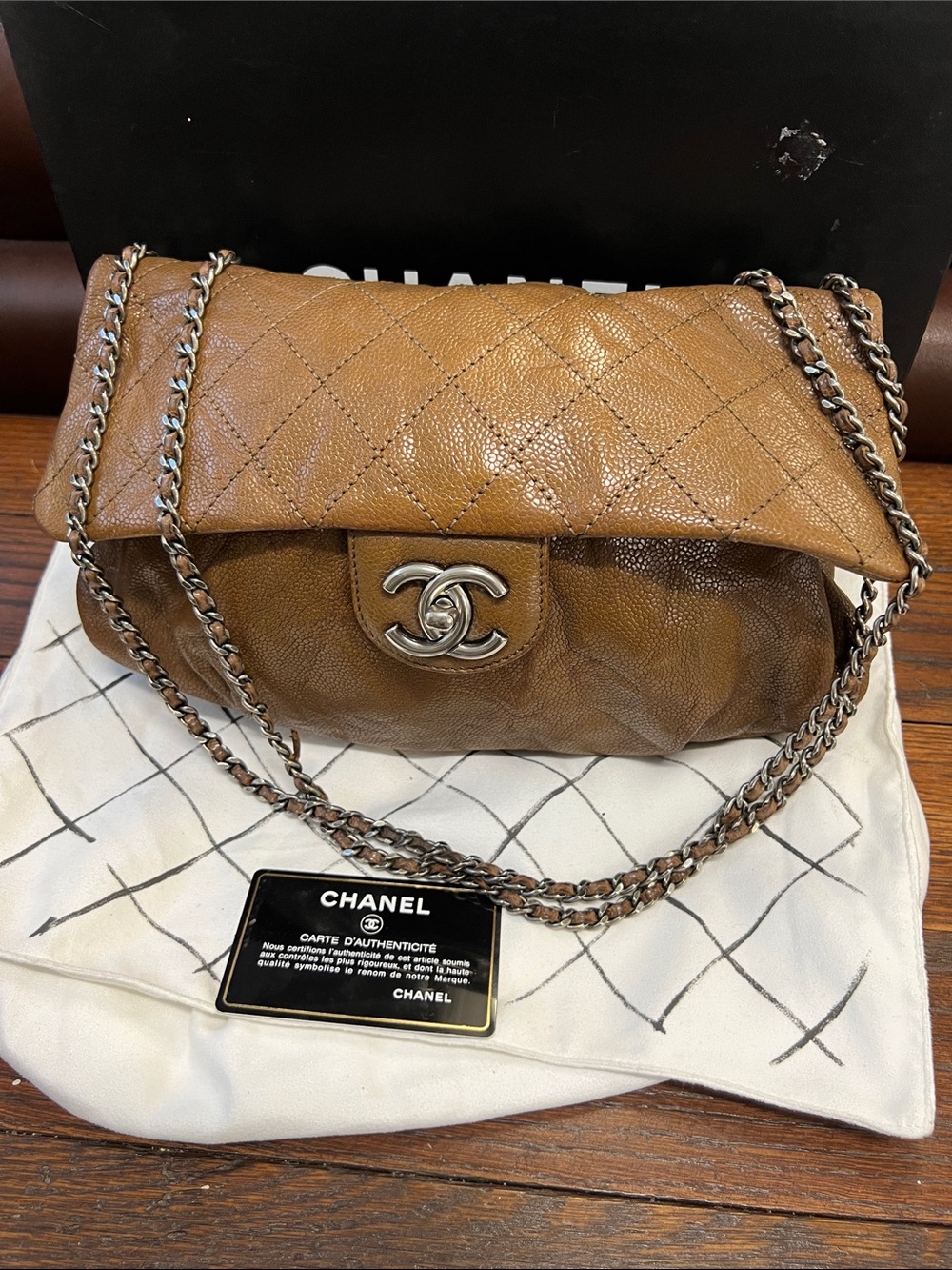 CHANEL Quilted Shoulde crossbody Caviar Leather